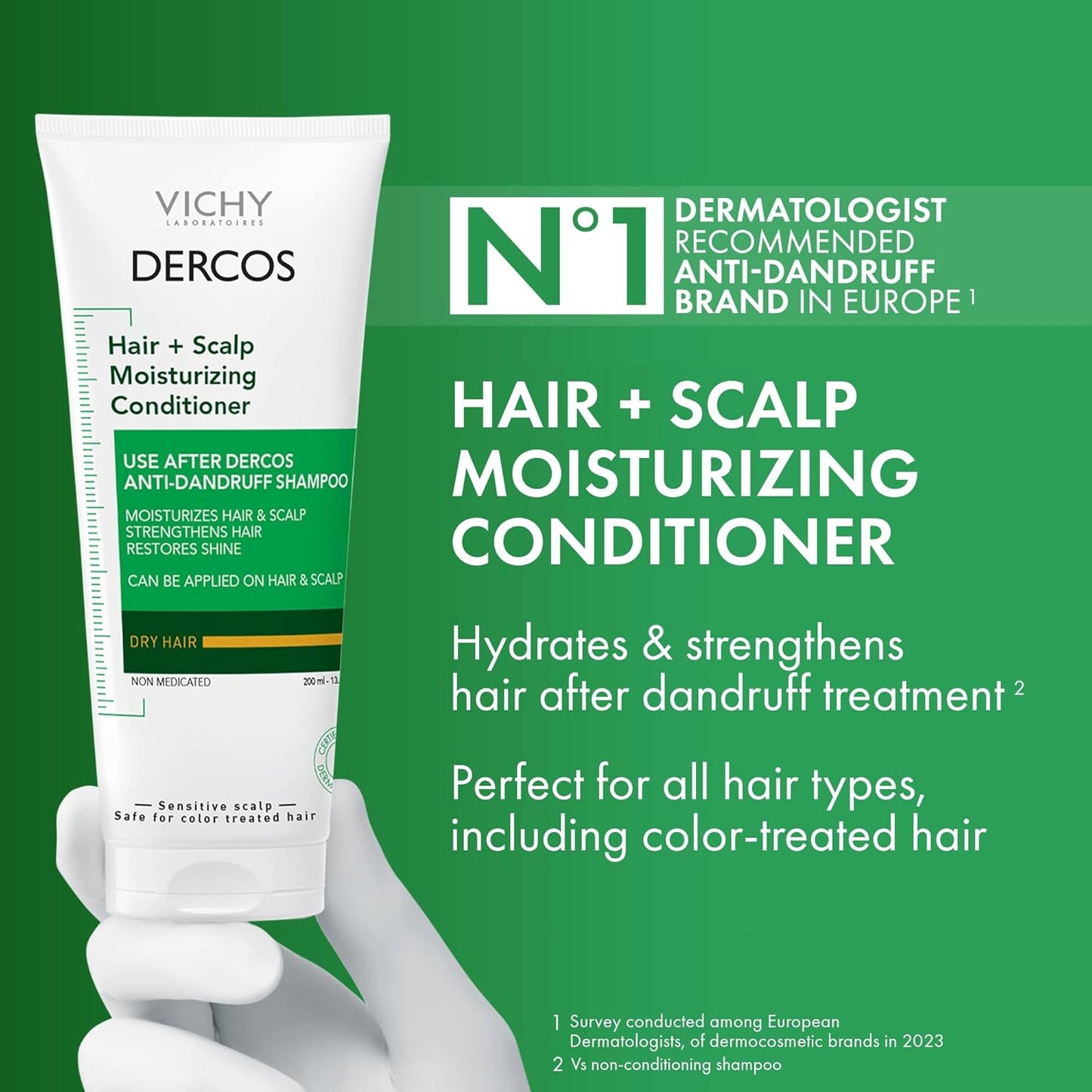 Dercos Hair & Scalp Moisturizing Conditioner, Formulated with Glycerin, Niacinamide + Hyaluronic Acid, Hair Conditioner & Scalp Moisturizer, Strengthens, Post Dandruff Treatment, 6.7 Fl Oz