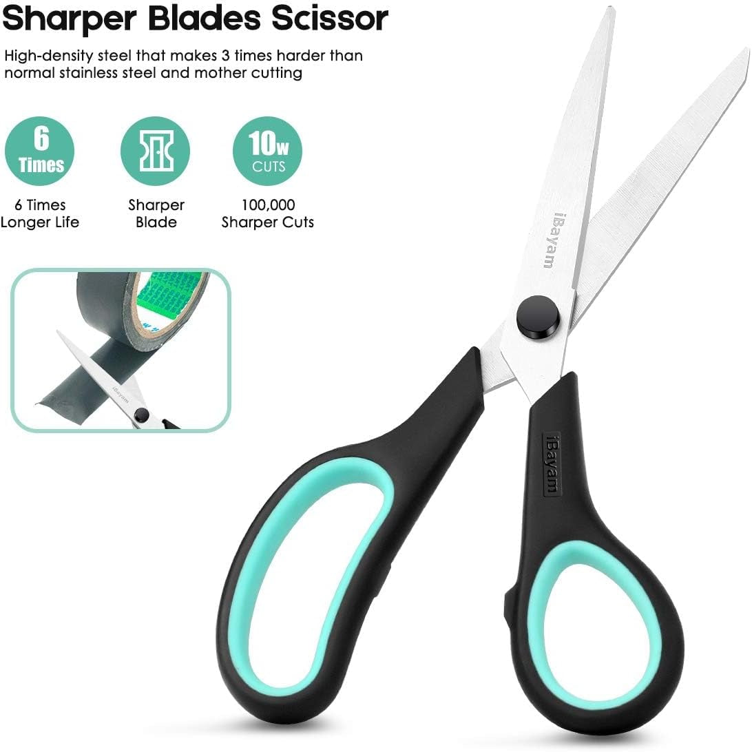 3-Pack 8" Heavy Duty Scissors with Ultra Sharp Blades and Comfort Grip Handles - for Office, Home, School, Sewing, and Crafts