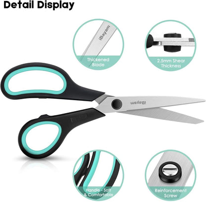 3-Pack 8" Heavy Duty Scissors with Ultra Sharp Blades and Comfort Grip Handles - for Office, Home, School, Sewing, and Crafts