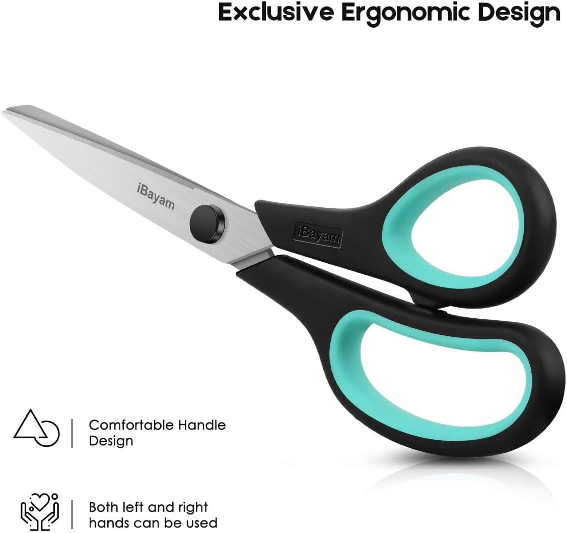 3-Pack 8" Heavy Duty Scissors with Ultra Sharp Blades and Comfort Grip Handles - for Office, Home, School, Sewing, and Crafts