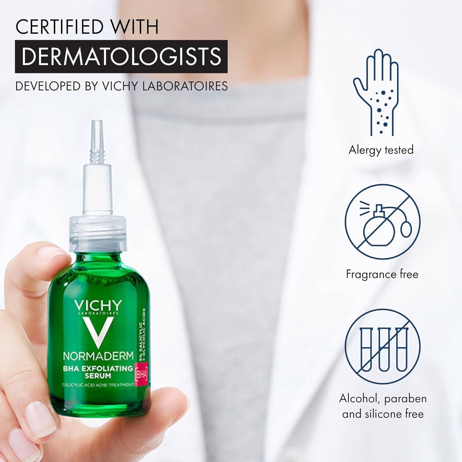Vichy Normaderm BHA Exfoliating Serum, Salicylic Acid Acne Treatment for Face, Formulated with 4% Glycolic Acid, Gentle Face Exfoliator Clears Blackheads & Acne Blemishes, 1.01 Fl. Oz