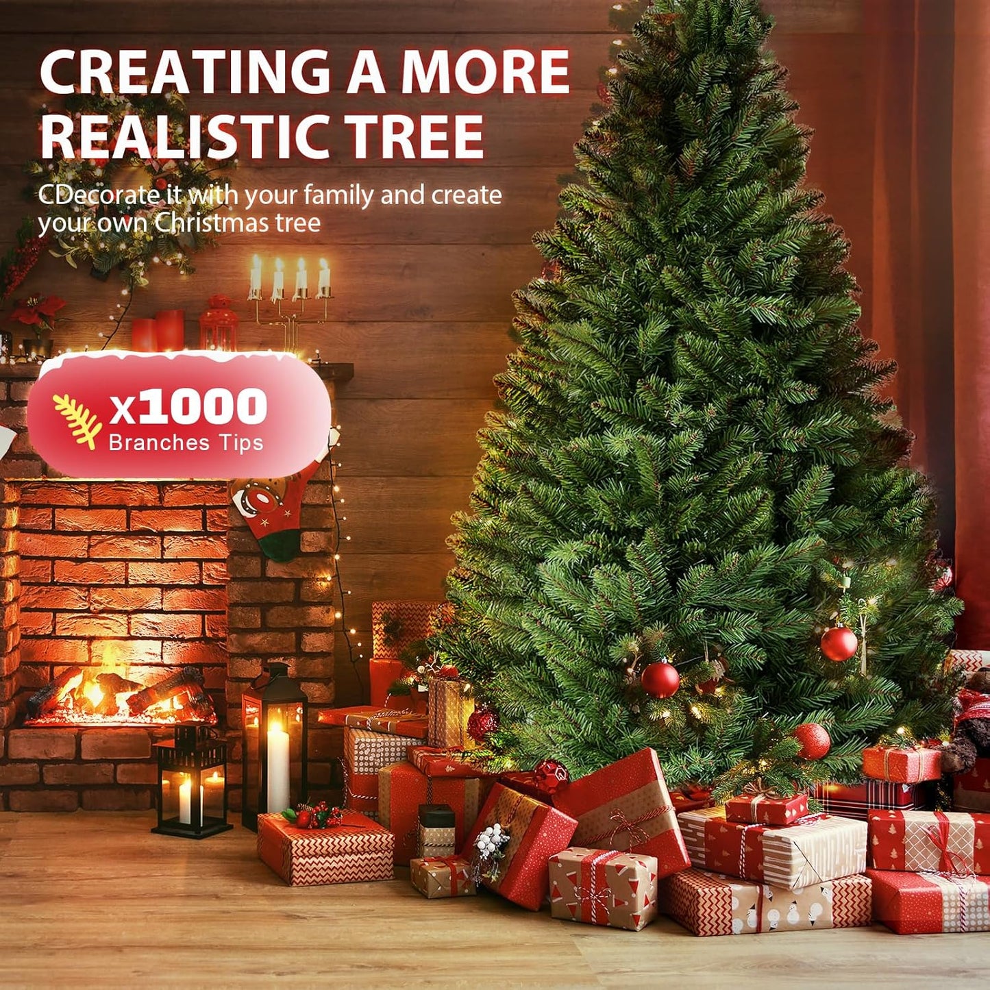 6Ft Artificial Christmas Tree Premium Pine Xmas Tree with 1000 Branch Tip, 1 Minute Christmas Tree Unlit Realistic Holiday Party Decor for Home Office, Foldable Stand, Easy Assembly