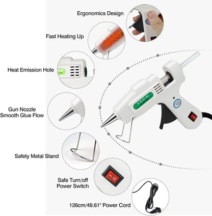 Mini Hot Glue Gun Kit with 30 Glue Sticks - Fast Preheating Hot Melt Gun, High Temp for School Crafts DIY Arts and Quick Home Repairs(White)