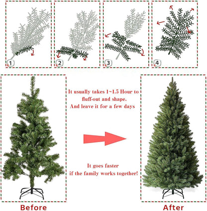 6Ft Artificial Christmas Tree Premium Pine Xmas Tree with 1000 Branch Tip, 1 Minute Christmas Tree Unlit Realistic Holiday Party Decor for Home Office, Foldable Stand, Easy Assembly