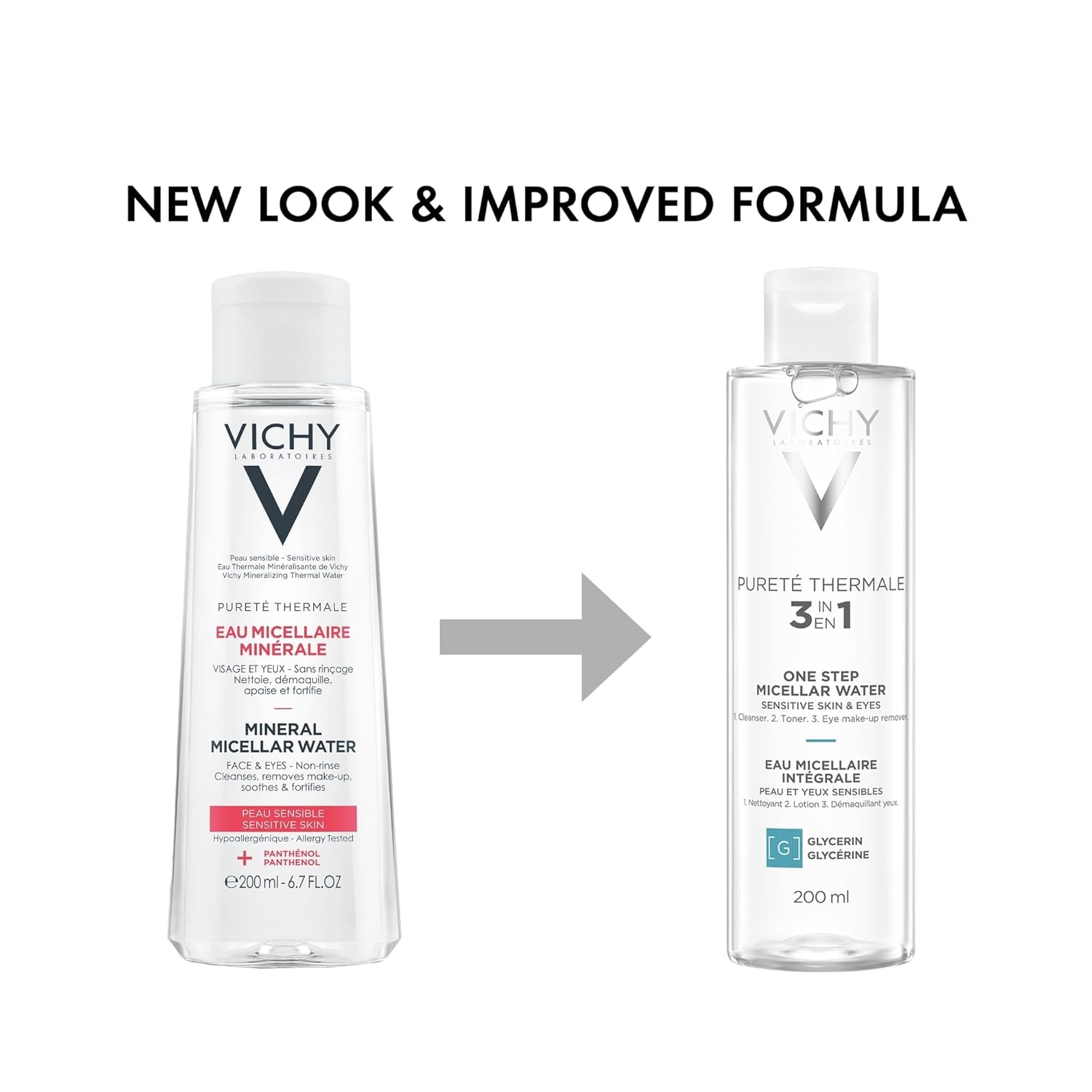 VICHY Pureté Thermale One Step Micellar Water Makeup Remover & Facial Toner, Micellar Cleansing Water & Vitamin B5,  Rinse Needed, Gentle Eye Makeup Remover & Hydrating Toner for Face