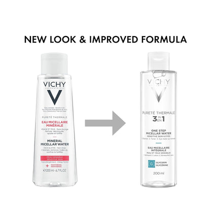 VICHY Pureté Thermale One Step Micellar Water Makeup Remover & Facial Toner, Micellar Cleansing Water & Vitamin B5,  Rinse Needed, Gentle Eye Makeup Remover & Hydrating Toner for Face
