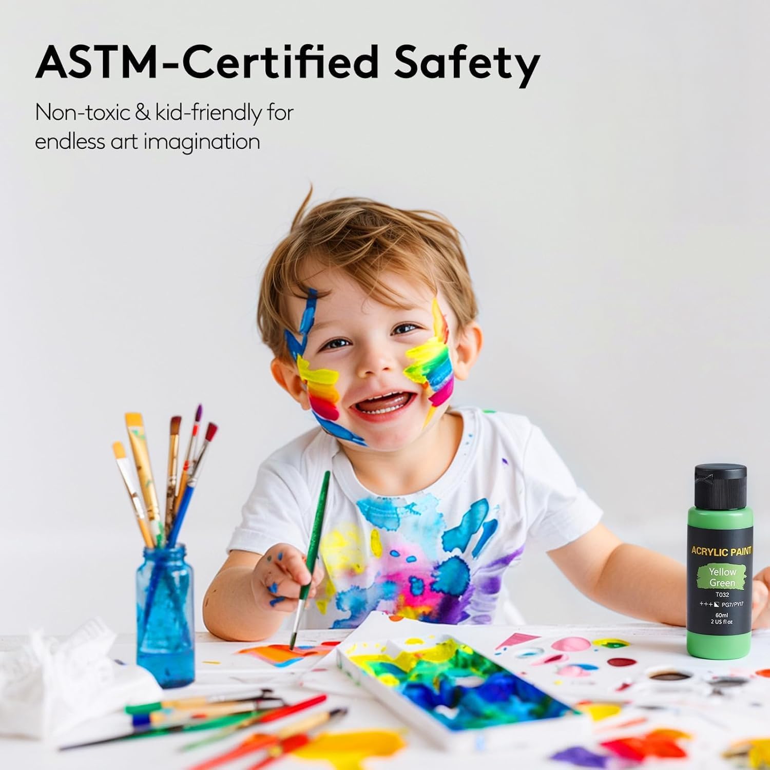 Acrylic Paint Set, 24 Colors (2 Oz/Bottle) with 12 Art Brushes, Art Supplies for Painting Canvas, Wood, Ceramic & Fabric, Rich Pigments Lasting Quality for Beginners, Students & Professional Artist