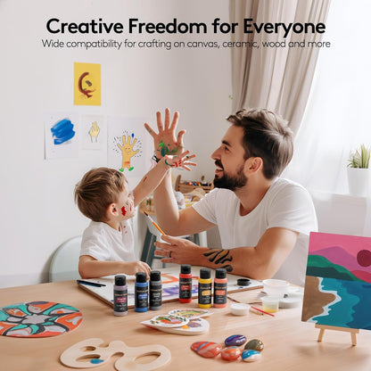 Acrylic Paint Set, 24 Colors (2 Oz/Bottle) with 12 Art Brushes, Art Supplies for Painting Canvas, Wood, Ceramic & Fabric, Rich Pigments Lasting Quality for Beginners, Students & Professional Artist