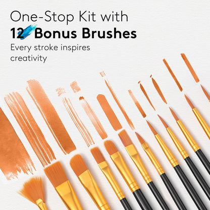 Acrylic Paint Set, 24 Colors (2 Oz/Bottle) with 12 Art Brushes, Art Supplies for Painting Canvas, Wood, Ceramic & Fabric, Rich Pigments Lasting Quality for Beginners, Students & Professional Artist