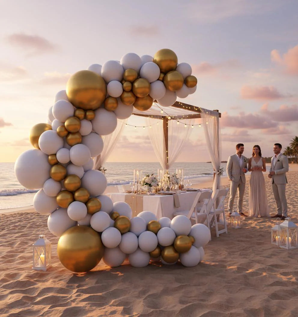 Balloon Garland Arch Kit 146 Pcs White Metallic Gold Confetti Balloons for Baby Shower Birthday Gender Reveal Wedding Party DIY Kit