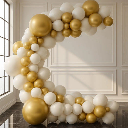 Balloon Garland Arch Kit 146 Pcs White Metallic Gold Confetti Balloons for Baby Shower Birthday Gender Reveal Wedding Party DIY Kit