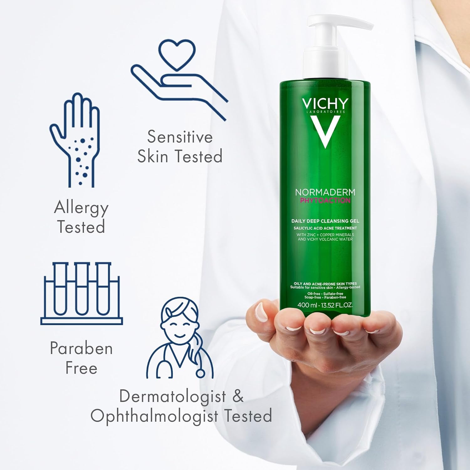 VICHY Normaderm Daily Acne Face Wash, Salicylic Acid Face Cleanser for Oily & Acne Prone Skin, Acne Cleanser That Clears Clogged Pores and Blackhead