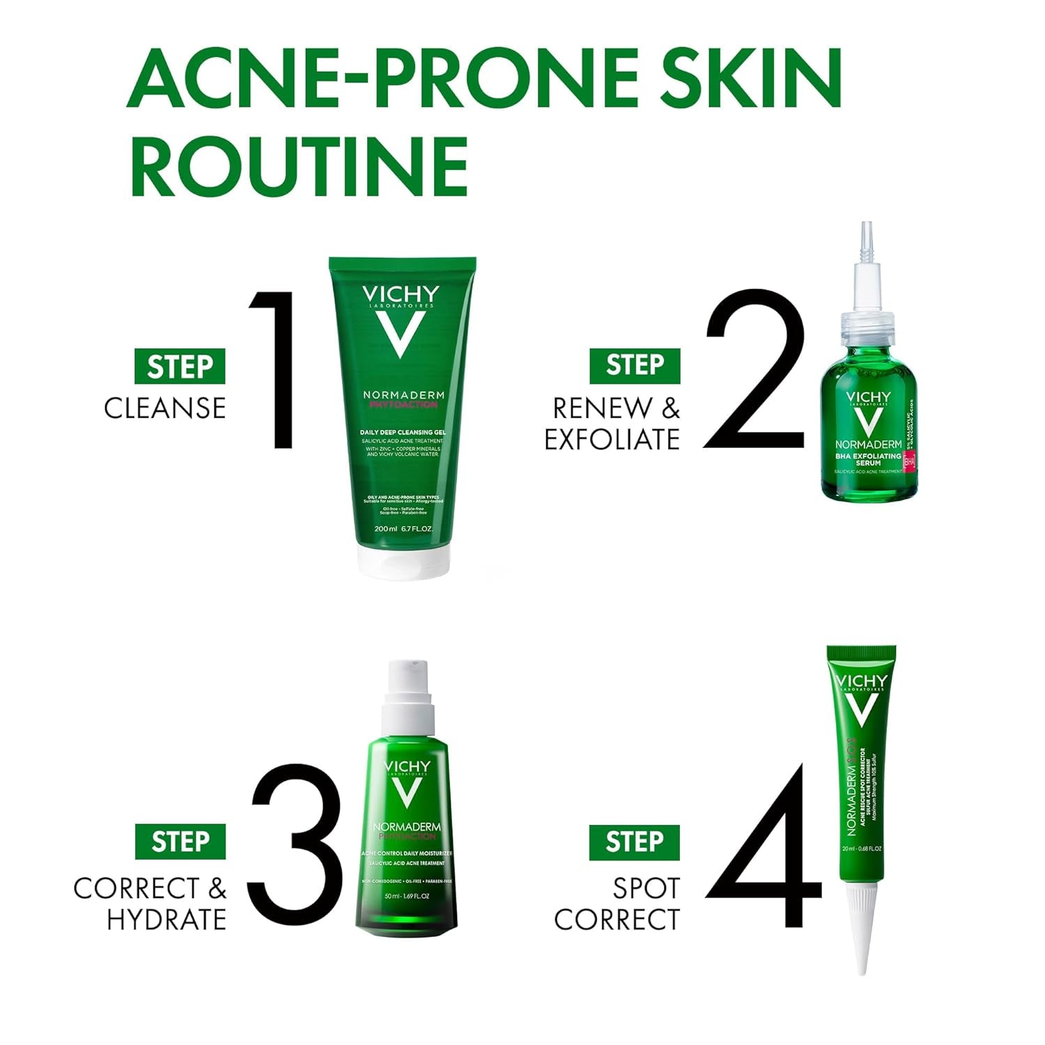 Vichy Normaderm BHA Exfoliating Serum, Salicylic Acid Acne Treatment for Face, Formulated with 4% Glycolic Acid, Gentle Face Exfoliator Clears Blackheads & Acne Blemishes, 1.01 Fl. Oz