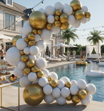 Balloon Garland Arch Kit 146 Pcs White Metallic Gold Confetti Balloons for Baby Shower Birthday Gender Reveal Wedding Party DIY Kit