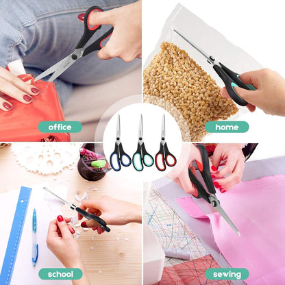 3-Pack 8" Heavy Duty Scissors with Ultra Sharp Blades and Comfort Grip Handles - for Office, Home, School, Sewing, and Crafts